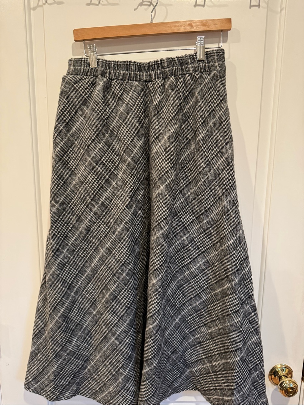 Gray Plaid A-Line Midi Skirt